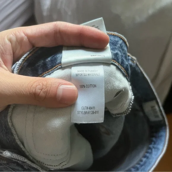 AGOLDE blue cotton denim cutoff raw fray hem high rise shorts - Picture 5 of 5